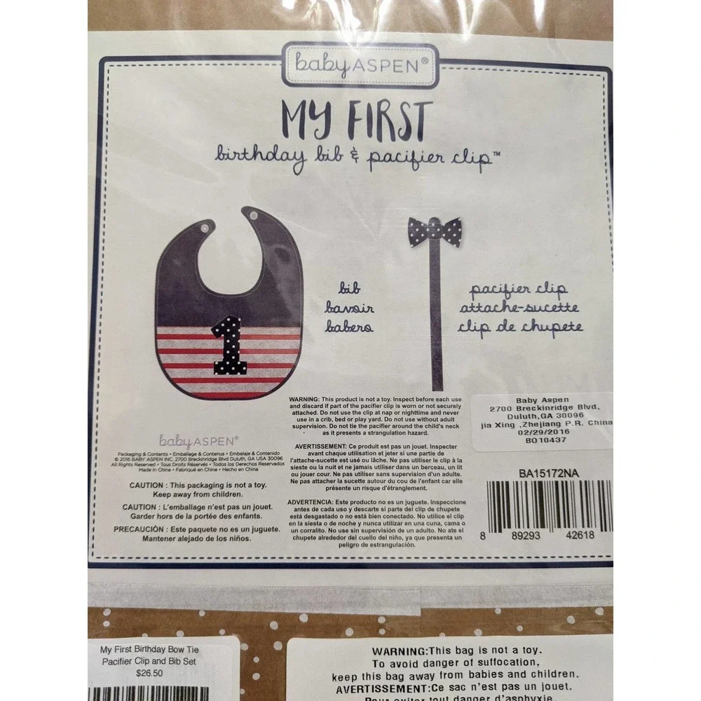 first 1st Birthday Bib pacifier clip Baby Aspen Gift Set box
